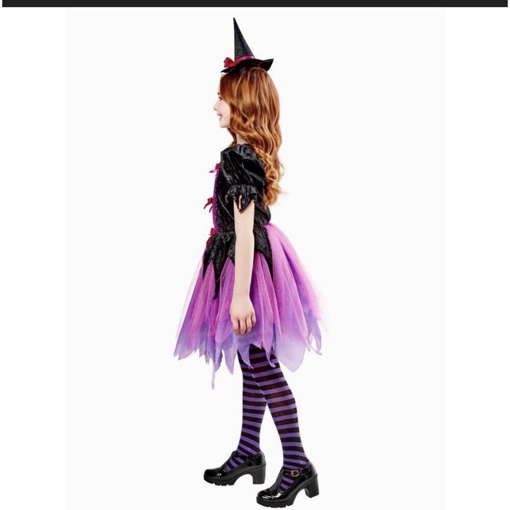 Purple Witch Girl's Dress Costume with Hat Small - Picture 3 of 6